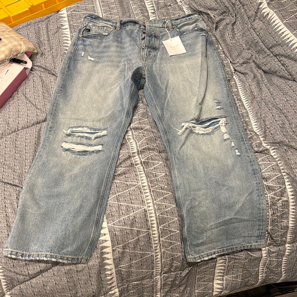 KanCan Women's Light Blue Distressed Boyfriend Jeans